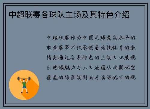中超联赛各球队主场及其特色介绍